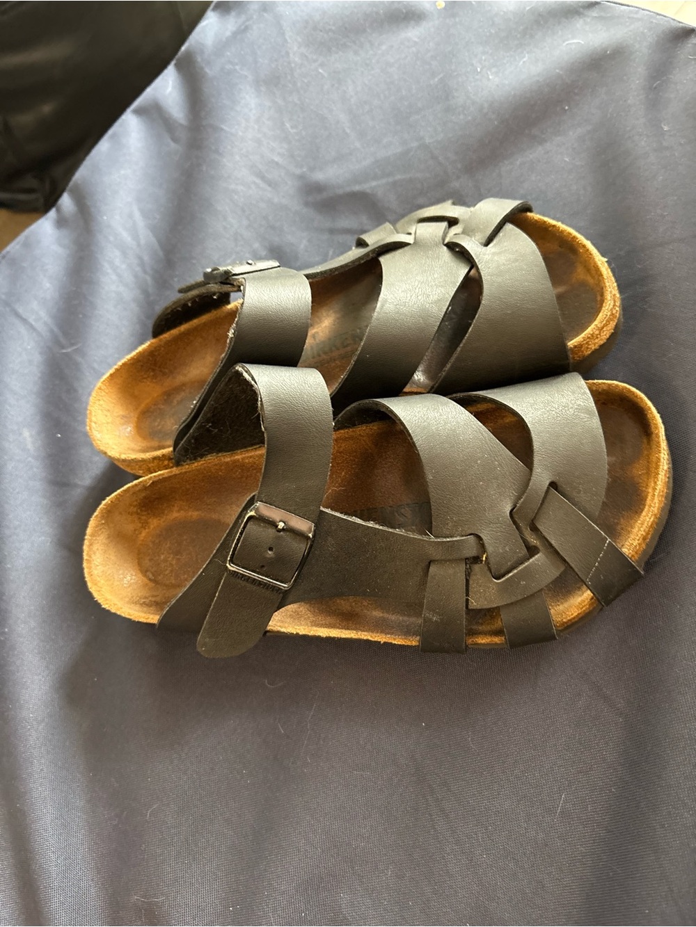 Birkenstock Black Leather Strappy Slide Sandals